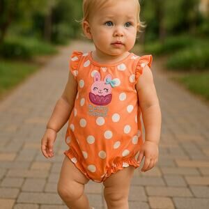 First Moments Girls Bodysuit Size 3 Months Bunny Cakes‎ Polka Dot NEW